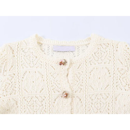 Women's short jacquard cotton knitted cardigan