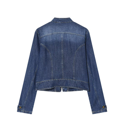 Women's long sleeved O Neck denim jacket