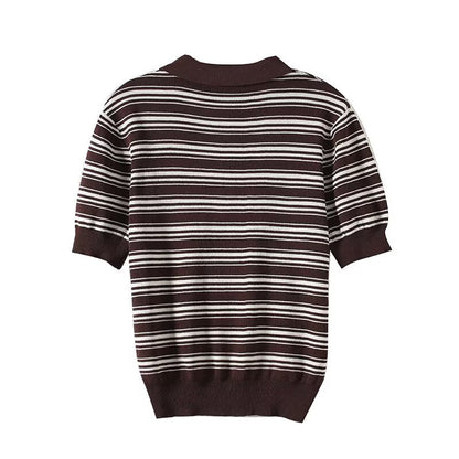 Women's new fashion short sleeved striped T-shirt top