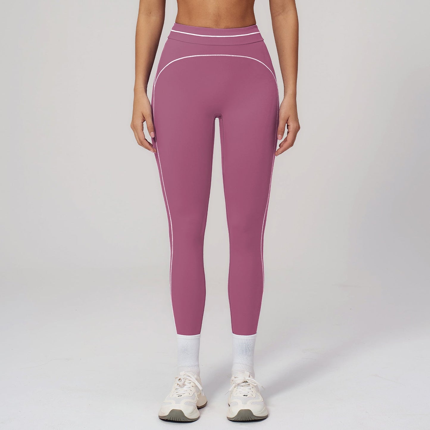 2026 women's new contrast sanding yoga pants high waist tight pants