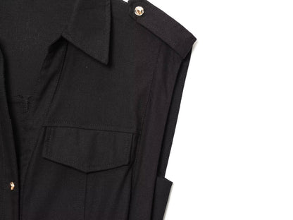 Women's shirt style linen blended MIDI dress