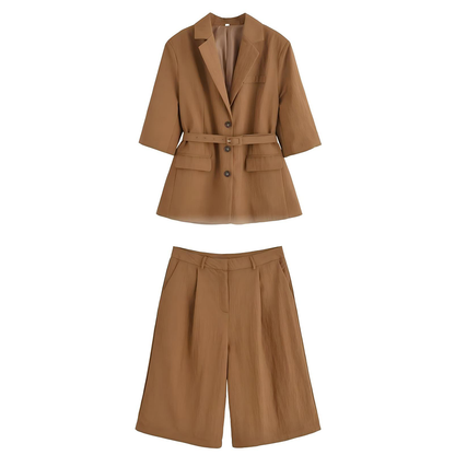 suit Women's 2 pieces five quarter sleeve lace up  Blazer Coat+shorts