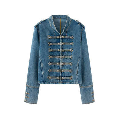 Women's buckle decoration retro denim Coat
