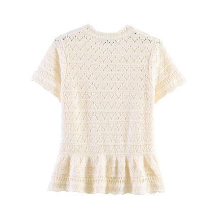 Women's round neck hollow knitted Coat