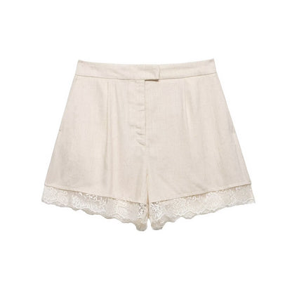suit Women's 2 pieces lace hem short Blazer Coat+shorts