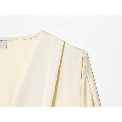 2026 Women's satin textured V-neck shirt