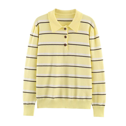 Women's comfortable striped knitted polo shirt