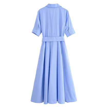 Women's with Belt shirt style poplin striped dress