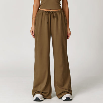 Women's new sanding drooping wide leg elastic drawstring trousers