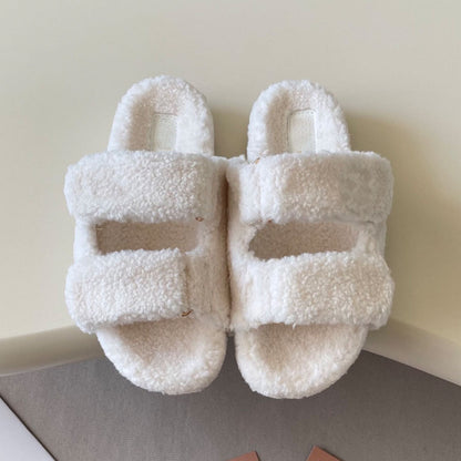 Women's new Velcro thick-soled fur slippers