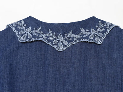 Women's embroidered short denim shirt