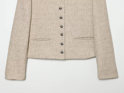 suit Women's 2 pieces back pleated design short Blazer Coat+ Pants
