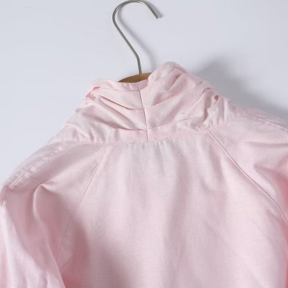 Women's long sleeved linen blended V-neck shirt