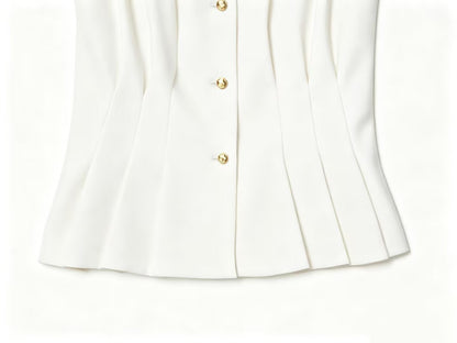 suit Women's 2 pieces pleated decorative slim vest+mini flared pants
