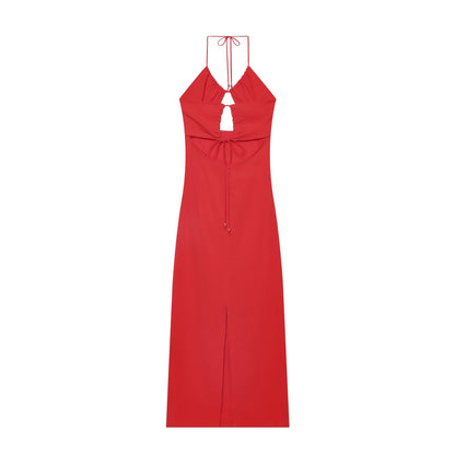 Women's straight pleated halter neck dress