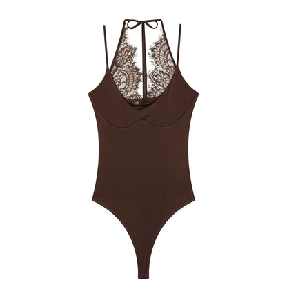 Women's patchwork lace halter neck jumpsuit