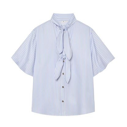 Women's bow decoration striped top