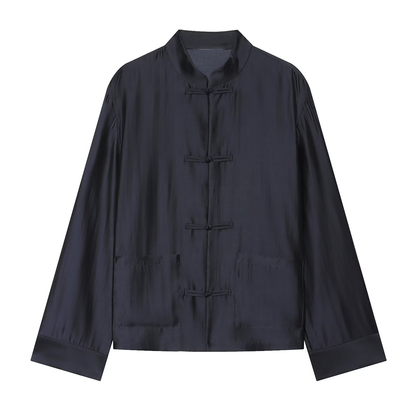 Women's rope knot decoration casual satin shirt