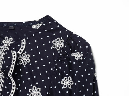 Women's hollowed out embroidered polka dot shirt