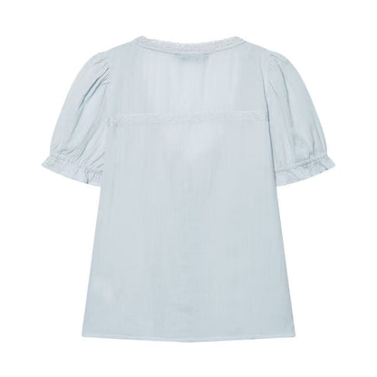 Women's embroidered chiffon lace up shirt