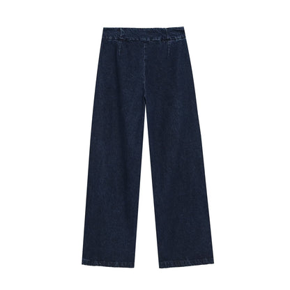 suit Women's 2 pieces bag buckle decorative denim top+high waist wide leg jeans