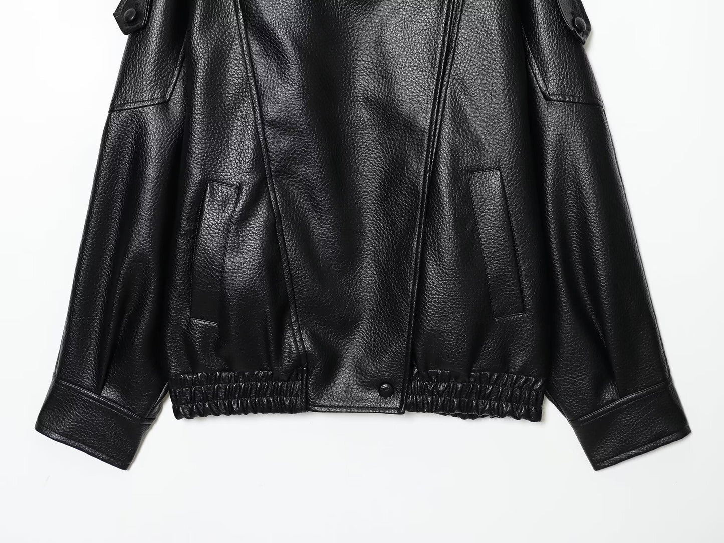 Women's new loose stand collar Faux Leather jacket Coat