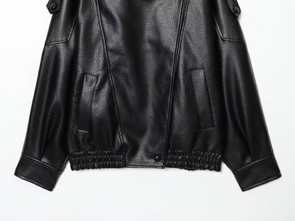 Women's new loose stand collar Faux Leather jacket Coat