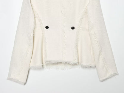 Women's Hairy edge decorative stand collar Blazer Coat