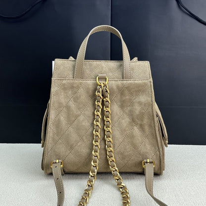 Women's new Joker high-capacity suede leather drawstring chain design backpack