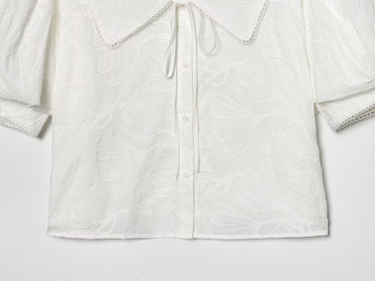 Women's new small round Neck embroidered shirt
