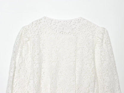 Women's lace O Neck double breasted Coat