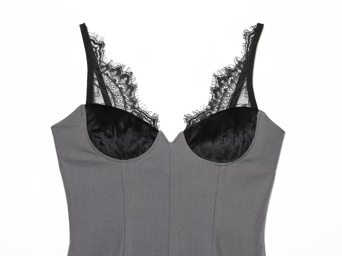 Women's lace deep V-neck suspender dress