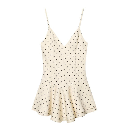 Women's short jumpsuit style polka dot dress
