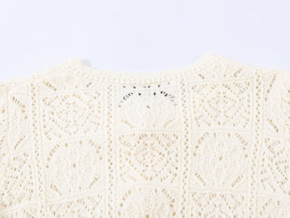 Women's short jacquard cotton knitted cardigan