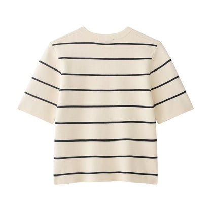 suit Women's 2 pieces striped short sleeved knitted Coat+Skirts