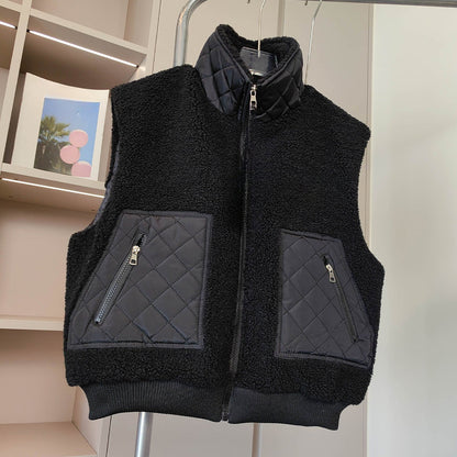Women's new casual diamond lattice splicing warm vest