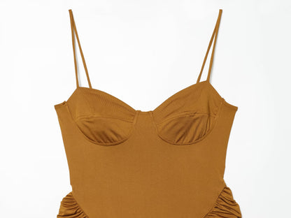 Women's heart-shaped collar slim pleated dress