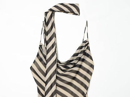 Women's ribbon decoration striped Swing collar dress