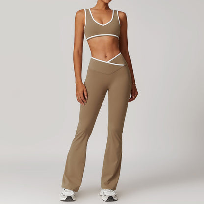 Women's New Cross-waist Sports Suit Female Contrast Backless Tight Nude Yoga Suit Running Fitness Yoga Suit