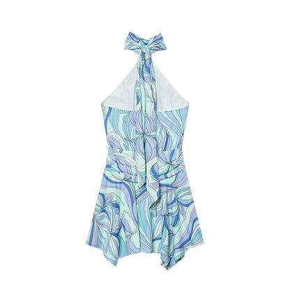 Women's backless printed halter neck dress