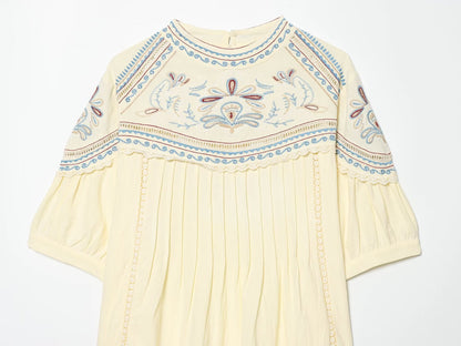 suit Women's 2 pieces linen blend embroidered top+Shorts