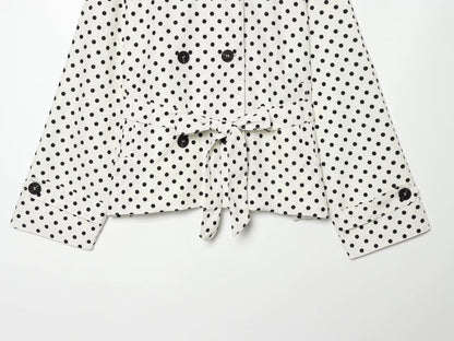 Women's With Belt stand collar polka dot trench coat