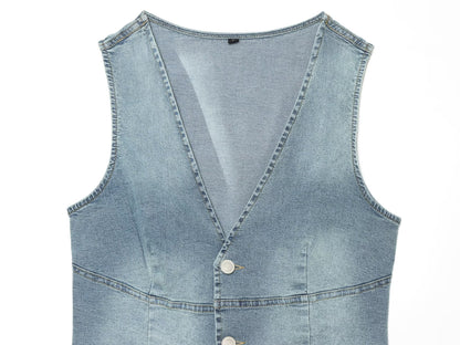 suit Women's 2 pieces slim denim vest style top+denim shorts