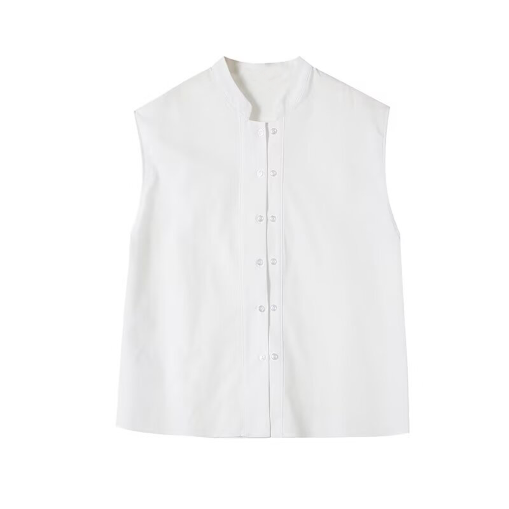 Women's casual linen blend sleeveless shirt