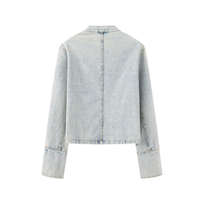 Women's buckle decoration retro denim Coat