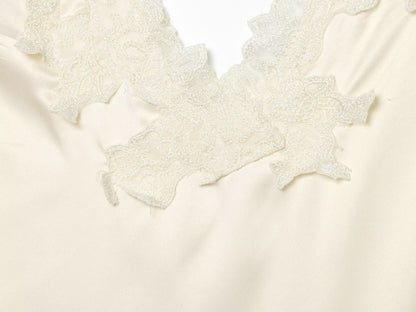 Women's lace decorated satin textured bodysuit