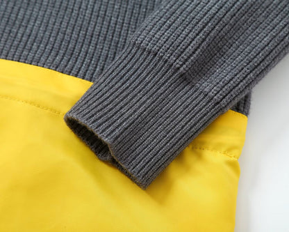 Women's pocket decoration splicing knitted Coat