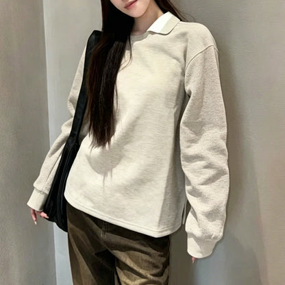 Women's new loose lapel long sleeve T-shirt sweater