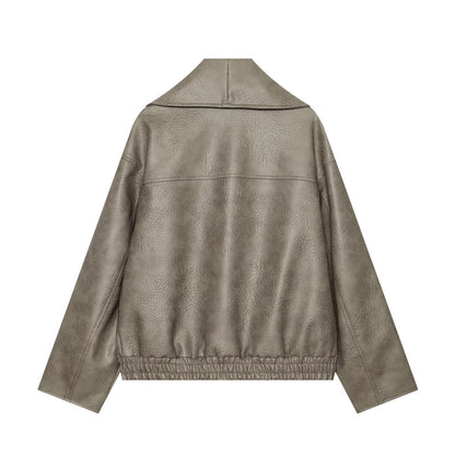 Women's leather effect casual jacket Coat