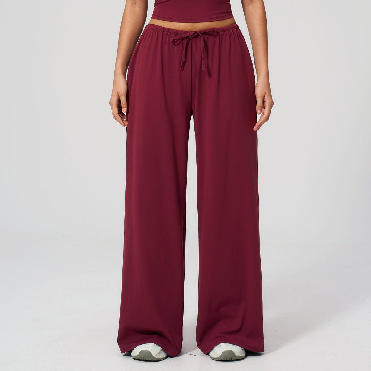 Women's new sanding drooping wide leg elastic drawstring trousers